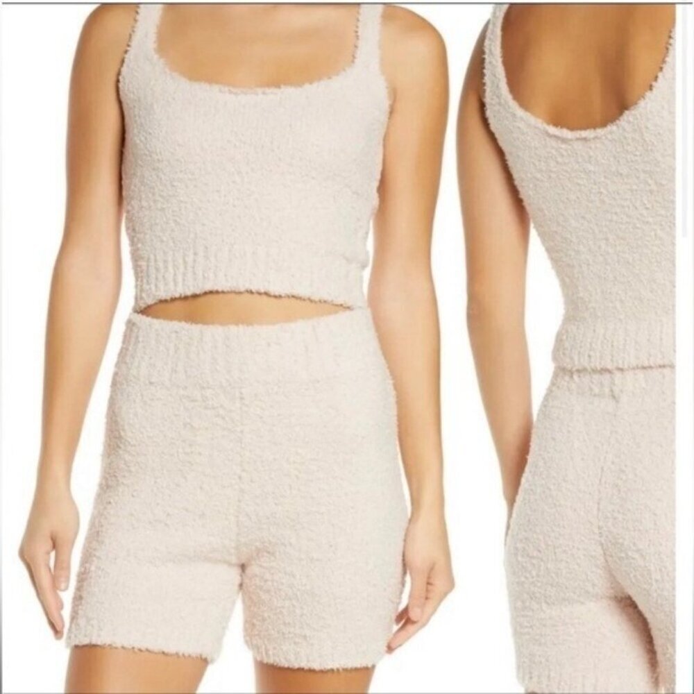 SKIMS Cozy Knit Bouclé Shorts & Tank Lounge Set in Bone Size L/XL NWT Soft‎